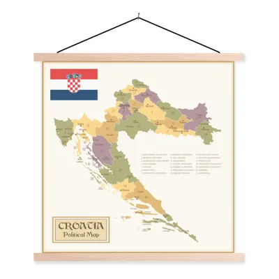 Obrázek produktu pro MuchoWow® Textilní plakát - Politická mapa Chorvatska - 90x90cm - S hnědými lamelami