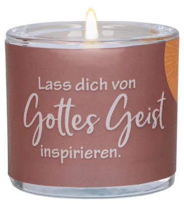 Produktbild von Windlicht Begeistert aus Glas, mundgeblasen, mit Pergamentumleger, Ø 6,5 cm, H 6 cm