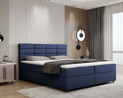 Produktbild von Boxspringbett 180x200, mit Bettkasten, Dunkelblau, Matratze und Topper, Doppelbett, REVE, Panda Möbel