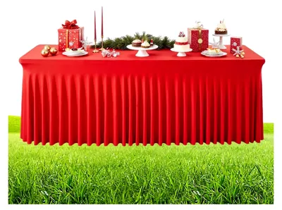 Produktbild von Weihnachtlicher Tischrock – rechteckige Tischdecke in Rot, wiederverwendbar für verschiedene Anlässe, 183 cm