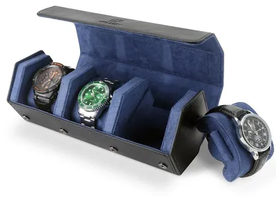 Produktbild von Uhrenbox Uhrenkoffer Reiseuhrenbox - 3 Uhren - Schwarz und Blau - Kunstleder
