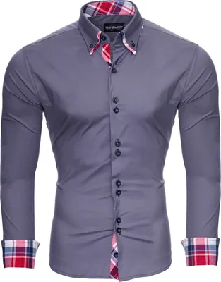 Produktbild von Reslad Herren Hemd Button-Down Slim Fit Kontrast Langarmhemd RS-7015 Anthrazit M
