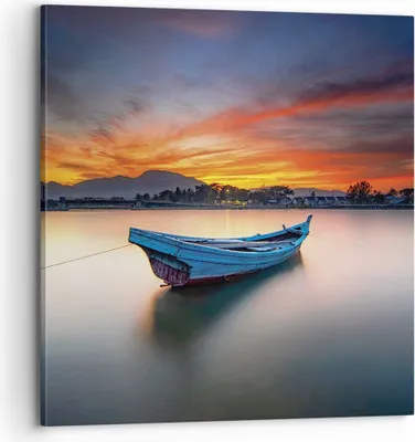 Produktbild von Bild auf Leinwand - Leinwandbild - Einteilig - Westen Sonne Boot - 70x70cm - Wand Bild - Wanddeko - Wandbilder - Leinwanddruck - Bilder - Wanddekoration - Leinwand bilder - Wandbild - AC70x70-4791