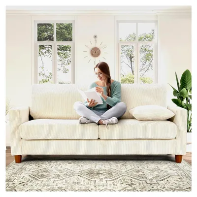 Produktbild von Cord-Sofa 3-Sitzer, 178CM Bequemes Sofa mit 53CM Extra Tiefe Sitze, Werkzeugfreie Montage, Großes Sofa mit 2 Kissen, Modernes Sofa für Büro und Schlafzimmer, Beige