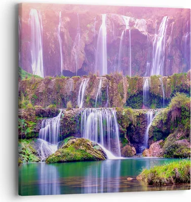 Produktbild von Bild auf Leinwand - Leinwandbild - Wasserfall Natur - 40x40cm - Wand Bild - Wanddeko - Wandbilder - Leinwanddruck - Bilder - Kunstdruck - Wanddekoration - Leinwand bilder - Wandkunst - AC40x40-3893