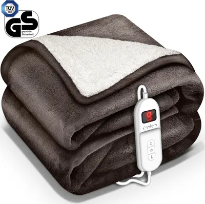 Produktbild von sinnlein® Heizdecke mit Abschaltautomatik 180x130cm Hellbraun | Elektrische Wärmedecke mit 9 Temperaturstufen | Kuscheldecke waschbar Bett, Sofa | Decke elektrisch mit Timer Digitalanzeige