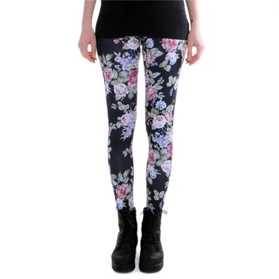 Produktbild von cosey - bedruckte bunte Leggins (Einheitsgröße) - Design Rosen schwarz