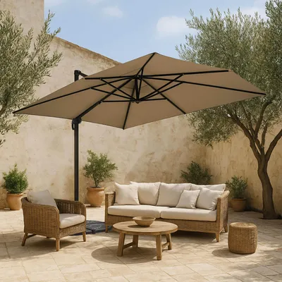Immagine prodotto di Ombrellone 3x4m Taupe Inclinabile Girevole + 4 Marmette - Oviala Caserta