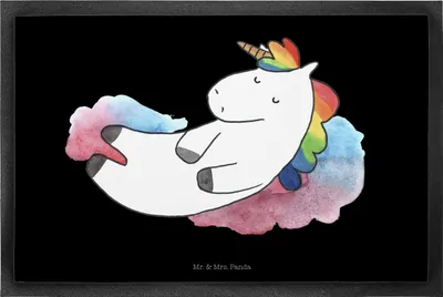 Produktbild von Mr. & Mrs. Panda Bodenvorleger Einhorn Wolke 7 50 x 75 cm - Schwarz - Geschenk, Schmutzfangmatte, Unicorn, Fußabstreifer, Fußabtreter, fußmatte, Verliebt, Lustig