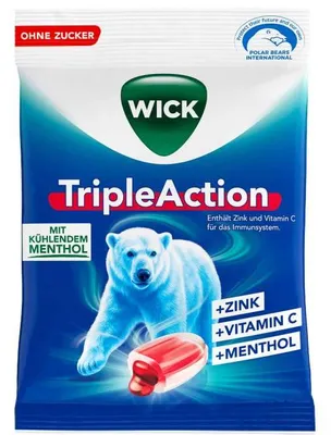 Obrázek produktu pro WICK Triple Action pastilky proti kašli bez cukru s mentolem 72g