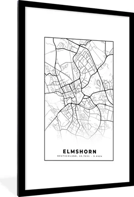 Produktbild von MuchoWow® Gerahmtes Poster Karte - Elmshorn - Karte - Stadtplan 60x90 cm - Poster mit Schwarzem Bilderrahmen Wandposter Rahmen Foto Bilder - Dekoration - Wandposter Wohnzimmer - Hochwertig