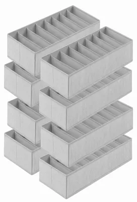 Produktbild von Aufbewahrungsbox Aufbewahrungsboxen für Schubladen Faltbare Stoffboxen aus Vliesstoff 8 St 22x51x11cm je 8 Fächer für Unterwäsche Socken Krawatten