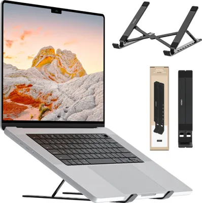 Produktbild von VOOMY Laptop Ständer Höhenverstellbar - Halterung aus Recyceltem Aluminium - Für MacBook, Lenovo, Büro Gadgets, Gaming Laptops 9 bis 17+ Zoll - Homeoffice Ausstattung - Schwarz
