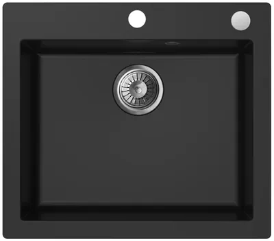 Produktbild von Granitspüle - Spülbecken - Küchenspüle - 57 x 50cm - Schwarz -Einbauspüle - Halbmatt, Kratzfest, Platzsparend, mit Siphon, Mojito 60
