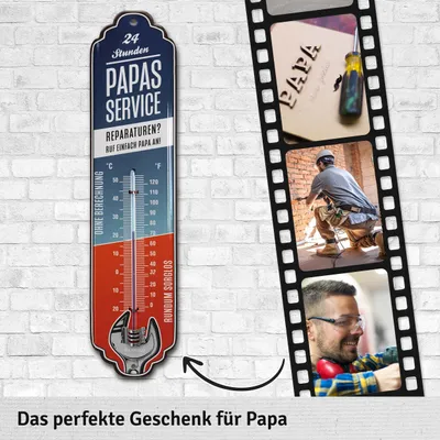 Produktbild von Blechschild Thermometer PAPAS SERVICE, Schild Werkstatt Papa, Geburtstagsgeschenk oder Vatertagsgeschenk Vater, lustige retro Deko mit Spruch