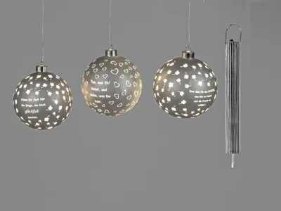 Produktbild von 3er Set LED Deko Kugeln Sprüche zum hängen D. 10cm grau mit Timer Formano