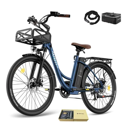 Produktbild von City E Bike 26 Zoll 158 - 198 cm bis zu 160 - 200 km 36 V 250 W Wasserdicht IP54 mit Shimano 7 Gang, Blau