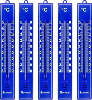 Produktbild von Lantelme 5 Stück Gartenthermometer Set Analog aus Kunststoff Farbe Blau Temperatur -30 bis +50°C auch als Zimmer Garten Thermometer