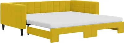 Productafbeelding van vidaXL Dagbed uitschuifbaar met matrassen, geel, 100x200 cm, fluweel