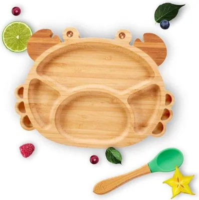 Image de Assiette pour bébé en bambou avec ventouse et revêtement antidérapant