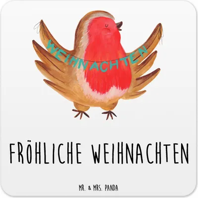 Produktbild von Mr. & Mrs. Panda Untersetzer für Gläser Rotkehlchen Weihnachten 15er Set - Weiß - Geschenk, Coaster, Glas-Untersetzer, Weihnachtsgruß, Tassenuntersetzer, Heiligabend
