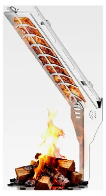 Produktbild von Flammlachsbrett aus Edelstahl 56 x 17 cm, inklusive Erdspieß für das Grillen