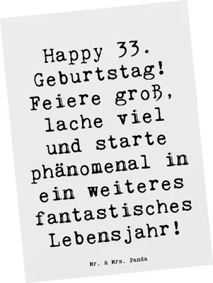 Produktbild von Mr. & Mrs. Panda Grußkarte Spruch 33. Geburtstag - Weiß - Geschenk, feiere groß, bildkarte, unvergessliche Erinnerungen, dekorative Poster, Alter, Postkarten, Postkarte