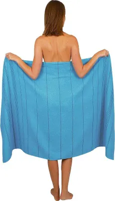 Produktbild von Unyqoos® Strand- & Badetuch 90×180 cm, 100% Baumwolle – Saunatuch, Reise- & Spa-Handtuch, gestreift, Aqua