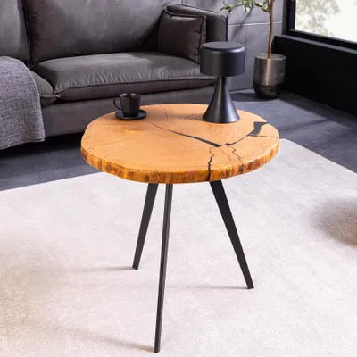 Produktbild von riess-ambiente Runder Couchtisch ARBOR 55cm natur schwarz Eiche Massivholz Metall Beistelltisch