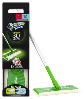Obrázok produktu pre Swiffer - čistič podláh 3D Clean terkit, so 4 suchými a 2 mokrými prachovkami