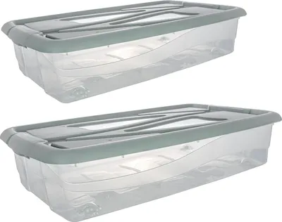 Produktbild von Unterbettkommode VALENCIA – 2er Set – 45 L – mit Rollen, Deckel & Clips – 75×41×16,5 cm