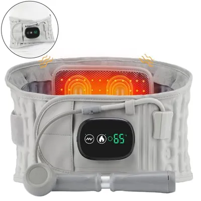 Produktbild von Aufblasbarer elektrischer Heiz-Lendenstützgurt mit Infrarot-Rotlicht & Massage,3 Heizstufen, Akku-Wärmegürtel für Rücken & Taille, grau, USB-aufladbar