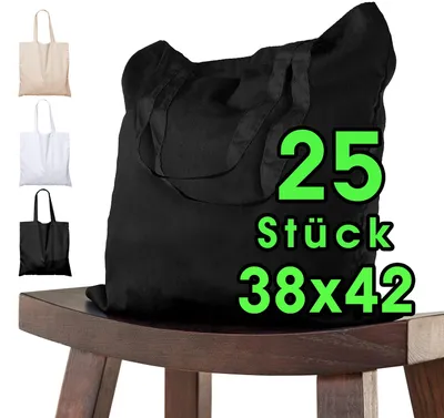 Productafbeelding van Katoenen tas, 38x42 cm, onbedrukt, 25 stuks - Met twee korte handgrepen, gecertificeerd volgens ®