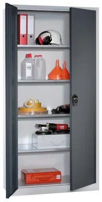Produktbild von Flügeltürschrank, 4 Böden verzinkt, BxTxH 930x400x1950 mm, RAL 7035/7016