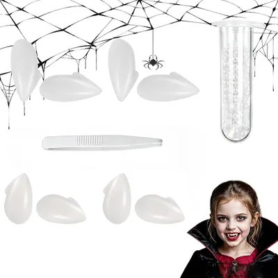 Productafbeelding van Vampiertanden - 4 paar - Vangtanden met kleefparels voor Halloween - Cosplay