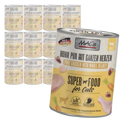 Produktbild von MAC's 12x800g getreidefreies Nassfutter für Katzen mit Huhn und Geflügelherzen