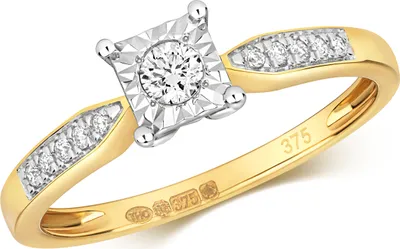 Produktbild von Funkelndes Feuer 9 Karat (375) Gold Solitär Verlobung Damen - Diamant Ring Brillant-Schliff 0.10 Karat H - I1 I2, 57 (18.1); TRS319619KYRSP