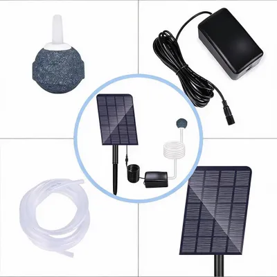 Image de Pompe d'aération pour étang à énergie solaire - 20 W - Panneau solaire réglable - Silencieuse - Enrichisseur d'oxygène - PVC - Pour étang et aquarium