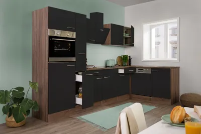 Produktbild von Küche Küchenzeile  Winkelküche Eiche York schwarz Oliver 310 x 172 cm Respekta