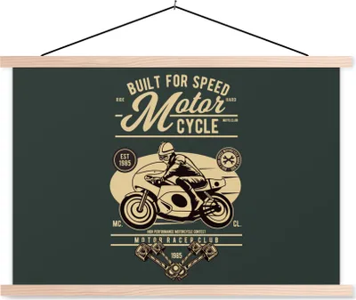 Produktbild von MuchoWow® Textilposter Mancave - Motorrad - Vintage - Zitate 120x80 cm mit holzfarbenen Rahmen - Aufhängeset