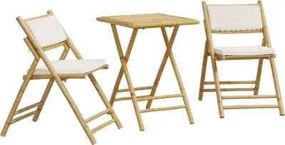 Produktbild von vidaXL 3-tlg. Bistro-Set Klappbar mit Cremeweißen Kissen Bambus