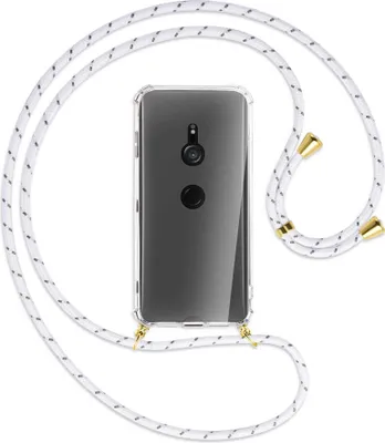 Produktbild von Handykette Backcover-Schutzhülle mit Band (Metall goldfarben) für Sony Xperia XZ3 - weiß/grau
