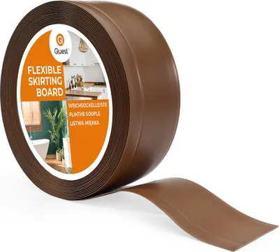 Produktbild von QUEST Weichsockelleiste ohne Klebeband 70x20mm, 25m, PVC Sockelleiste, Breite Knickleiste für Wände, Boden, Flexibel, Dekorativ, UV-beständig, bronze