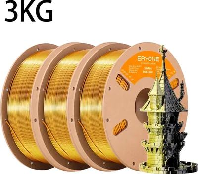 Produktbild von PLA Filament - Silk Dual Color 3D-Drucker Filament - 3 kg Spule - 1,75 mm - ±0,03 mm Maßhaltigkeit - Für FDM 3D-Drucker - Schwarz Gold