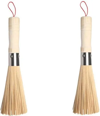Produktbild von 2 Stück - Natürliche Bambus-Scheuerschwamm-Pfannenbürste - Bambus-Küchenbürste - Reinigungsbürste – Haushalts-Spülbürste – zum Reinigen von Geschirr, Gusseisenpfannen, Töpfen, Gemüse und Spülbecken.