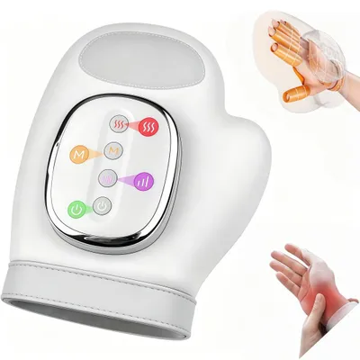 Produktbild von Handmassagegerät, Handschuhform mit Einzelfinger-Massage, 3 Modus&5 Stärke, Wärmekompression, Dreiteiliges Luftkissen für Finger,Handfläche,Handgelenk