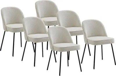 Produktbild von Set aus 6 Stühlen aus Cord und schwarzem Metall - Creme - ALPALI