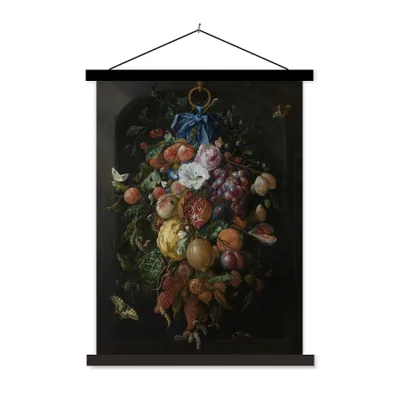 Produktbild von MuchoWow® Textilposter Früchte und Blumen - Gemälde von Jan Davidsz. de Heem 90x120 cm mit schwarzem Rahmen - Dekoration