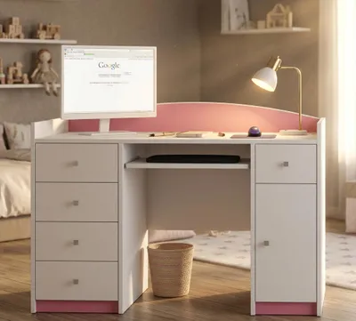 Produktbild von Happy Babies Computertisch mit Tastaturablage, Bürotisch mit Tastaturablage, 5 Schubladen, 1 Ablage, 125x89x60, Motive, Aufkleber zur Auswahl, Kinder