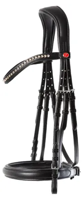 Produktbild von Kieffer Trensenzaum Ultrasoft® Sue in braun oder schwarz, Farbe:schw./schw. unterl.-Lederstirnband bombiert, Größe:Warmblut / Nasenbd.35mm